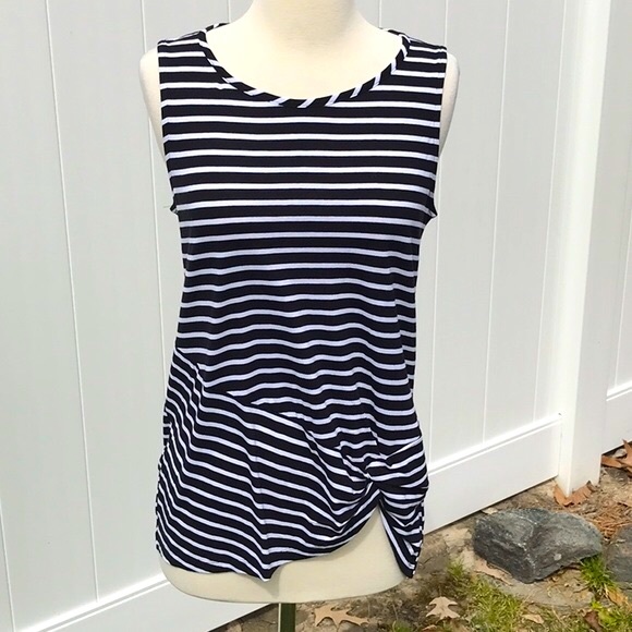 NWT Jones New York Signature Black & White Striped Sleeveless Tunic Top Size Med - Picture 2 of 14